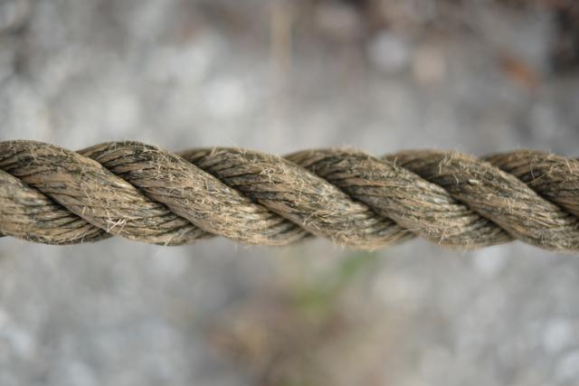 A close-up view of a thick, twisted rope with a blurred background
