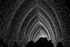 A tunnel illuminated by countless small lights, creating an arching, cathedral-like effect with silhouetted figures walking through